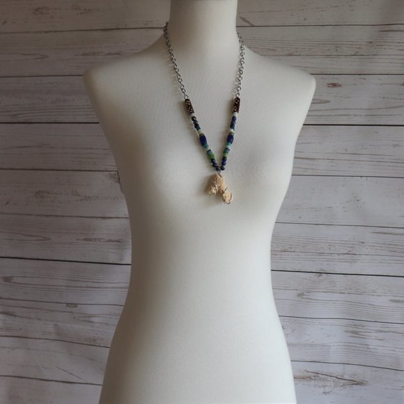 Unique Handmade Wire Wrapped Coral Beach Glass Long Beaded Necklace OOAK - Picture 3 of 6